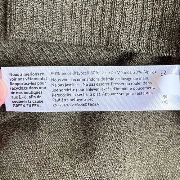 Eileen Fisher Olive Green Boxy High Low Sweater - Picture 9 of 9